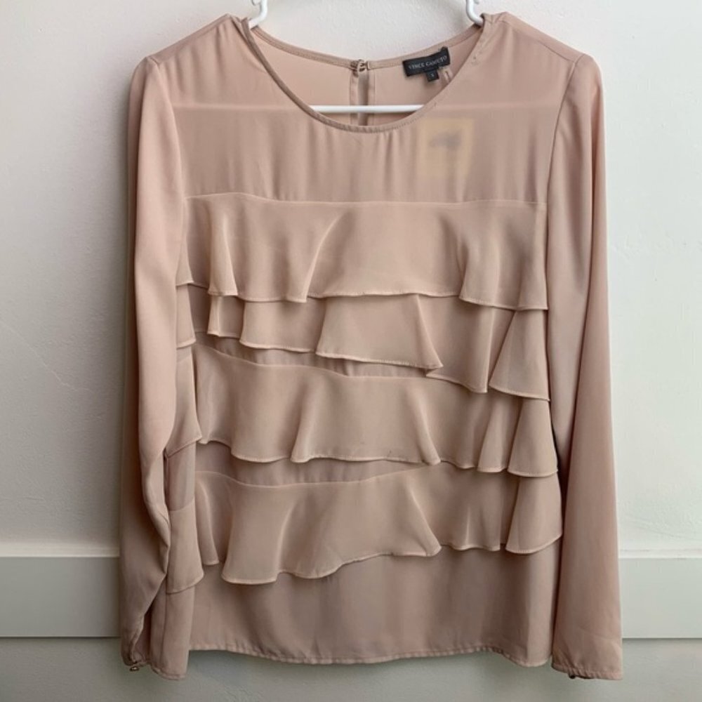 Vince Camuto Light Pink Layered Ruffle Long Sleeve Shirt